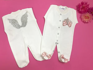 Crown Jewels Romper with Angel Wings - Rose Gold
