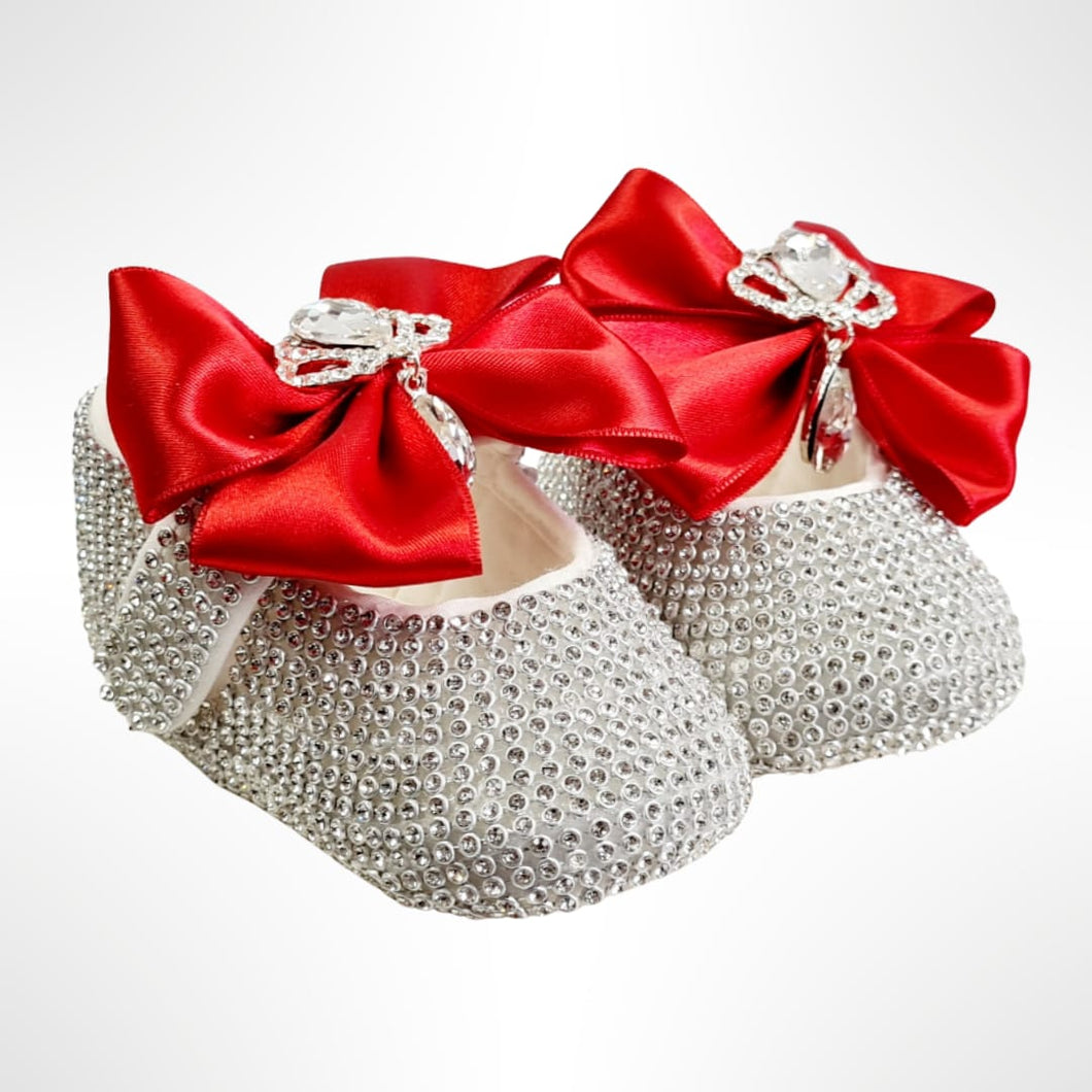 BABITIQUE SIGNATURE Silver & Red Shoe and Headband Set