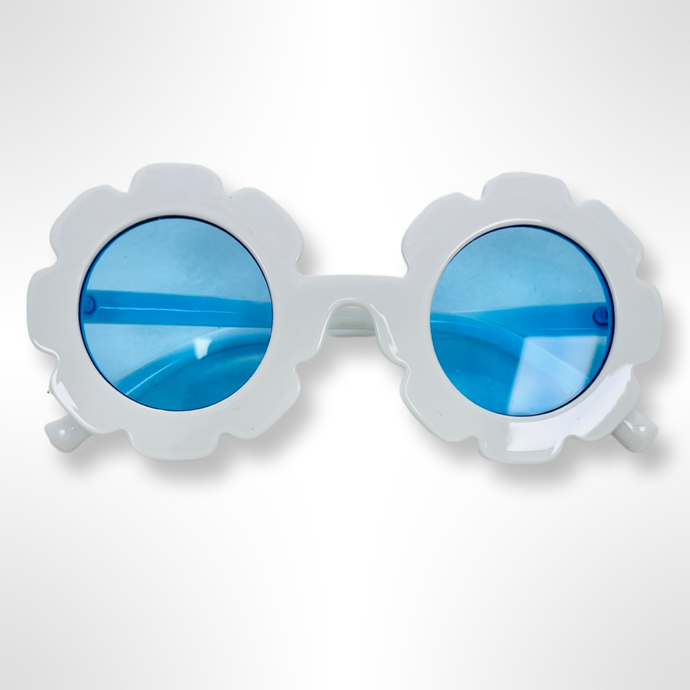 Flower Sunglasses - White with Blue Tint