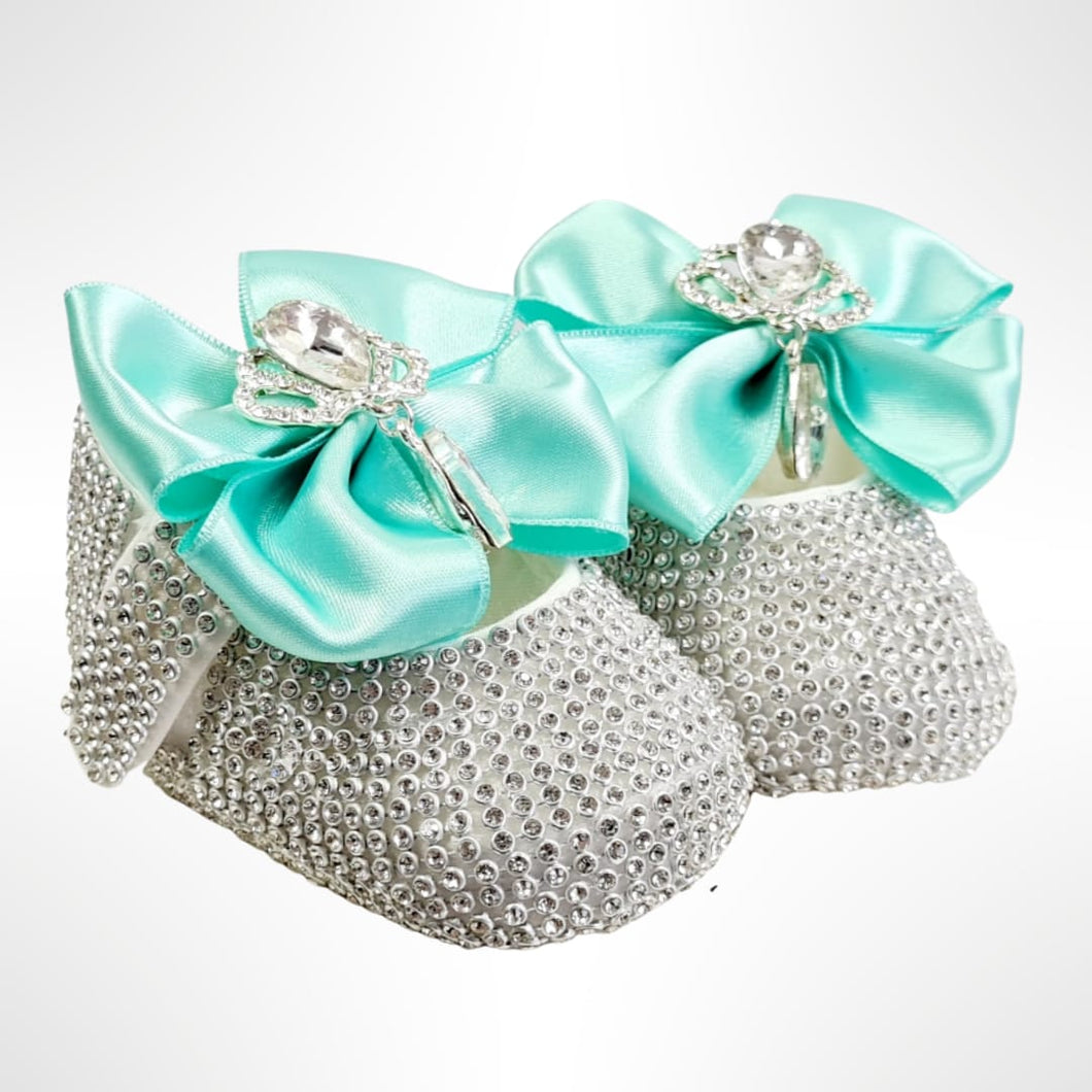 BABITIQUE SIGNATURE Silver and Mint Shoe and Headband Set