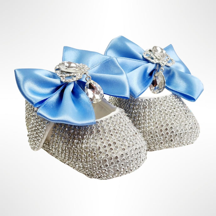 BABITIQUE SIGNATURE Silver & Baby Blue Shoe and Headband Set
