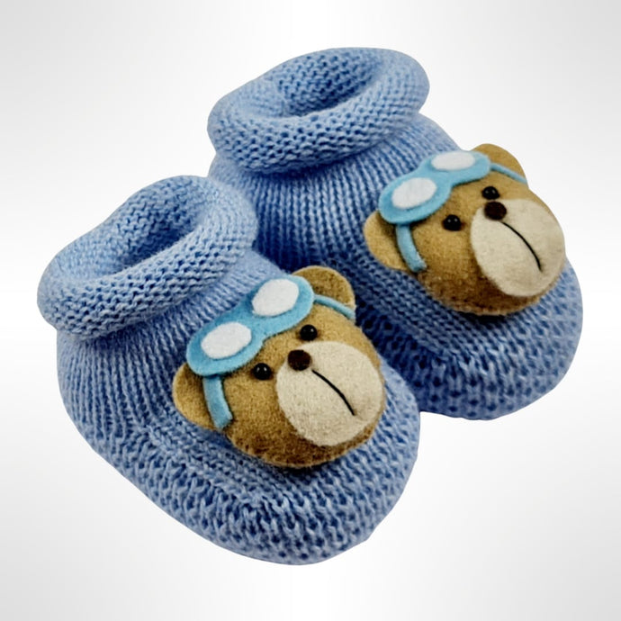 Teddy Booties & Dummy Clip Set - Blue