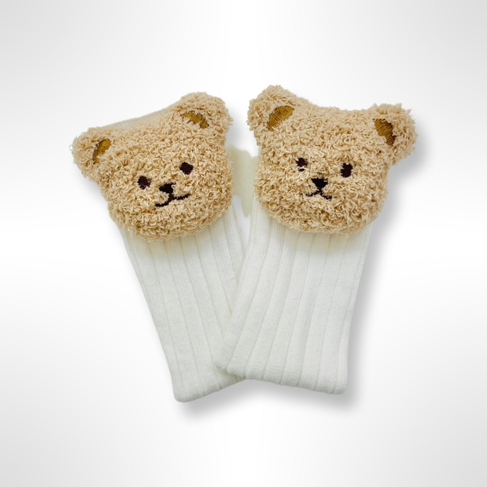 Teddy Bear Head Socks - Cream