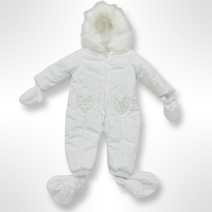 White Heart Beaded Pramsuit