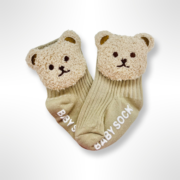 Teddy Bear Head Ankle Socks - Beige