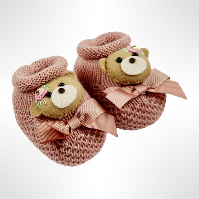 Teddy Booties & Dummy Clip Set - Mauve