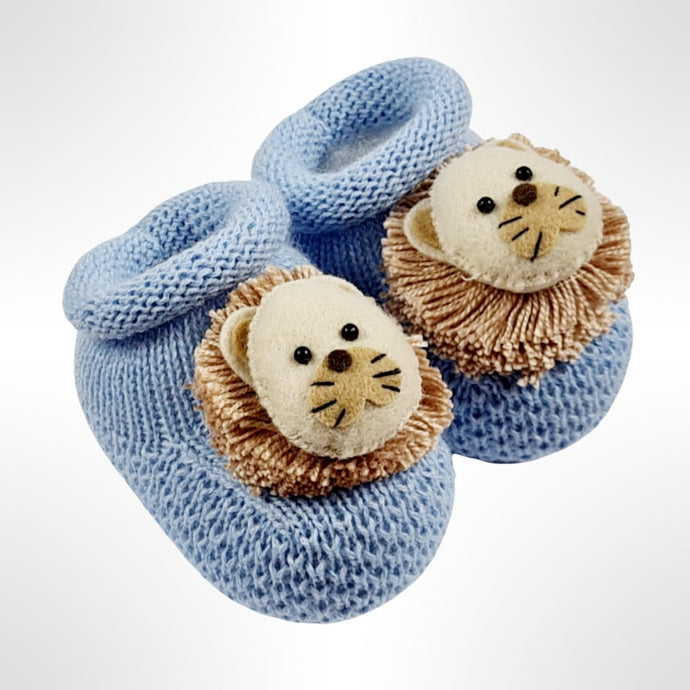 Lion Booties & Dummy Clip Set - Baby Blue