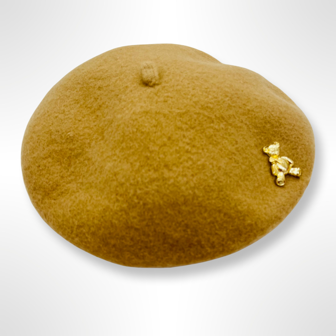 Teddy Bear Charm Beret - Camel