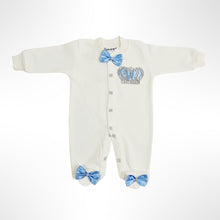 Load image into Gallery viewer, BABITIQUE SIGNATURE Crown Jewels Romper with Angel Wings - Baby Blue