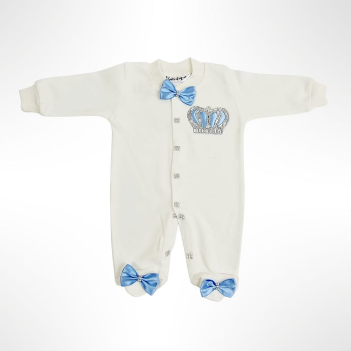 BABITIQUE SIGNATURE Crown Jewels Romper with Angel Wings - Baby Blue