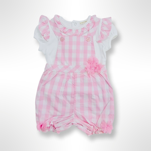 Checker Collection - Pink/White Top and Dungaree Set