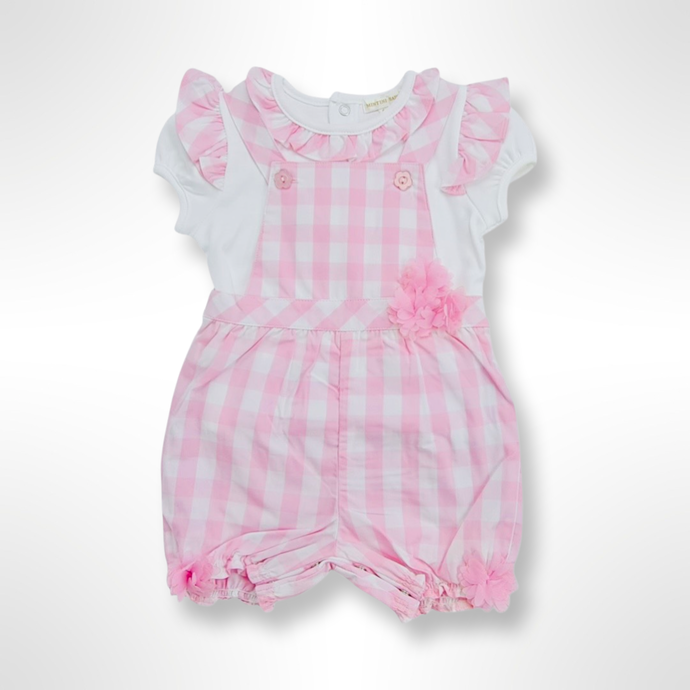 Checker Collection - Pink/White Top and Dungaree Set