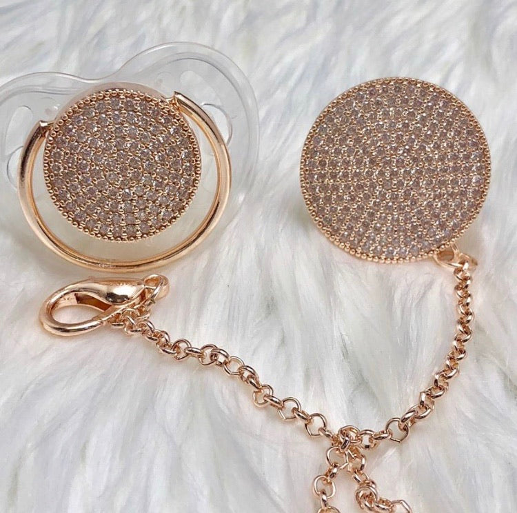 BABITIQUE SIGNATURE Rose Gold Bling Pacifier Set