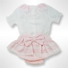 Load image into Gallery viewer, Colette Short Sleeve Shirt and Bloomer Set - Pink/White