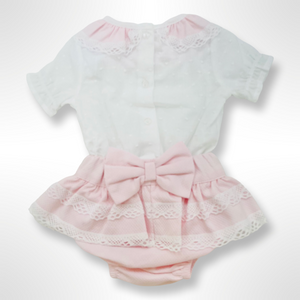 Colette Short Sleeve Shirt and Bloomer Set - Pink/White