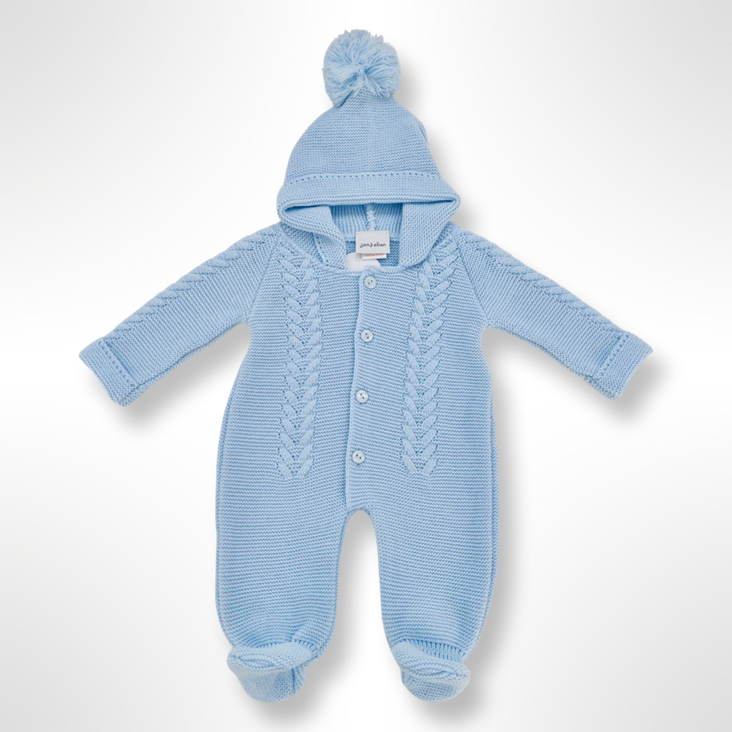 Hooded Knitted Pramsuit - Blue