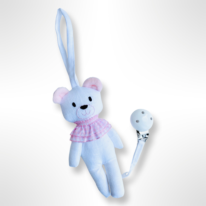 White Bear with Pink Collar Dummy Clip