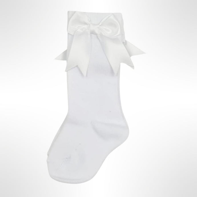 Spanish Romany Style Ribbon Bow Knee High Socks - White