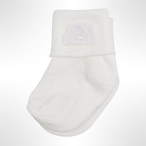 Baby Boy's White Short Ankle Socks With Motif