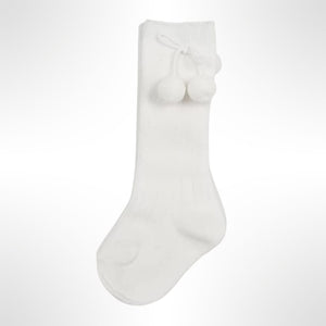 White Knee High Pom Pom Socks