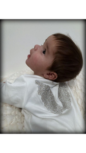 Crown Jewels Romper with Angel Wings - Baby Blue