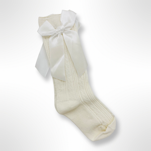 Cream Cable Knee High Socks With Side Bow