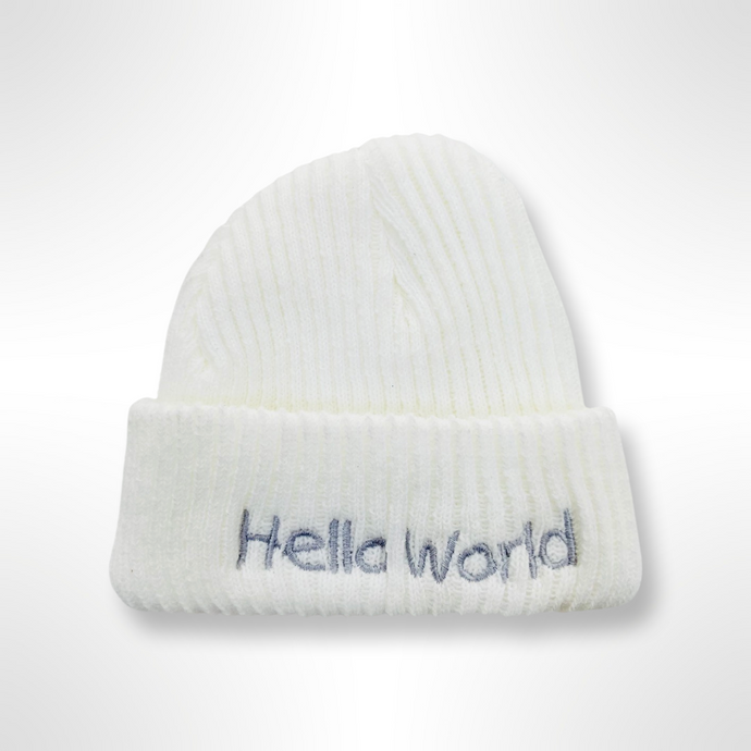 Knitted Hello World Hat - White/Silver