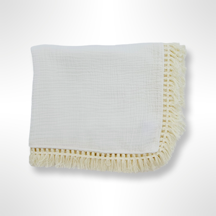 Ziggy Muslin Tassel Blanket - White