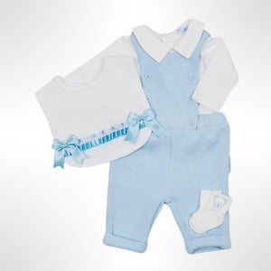 White Ribbon Trim Bib - Blue Trim