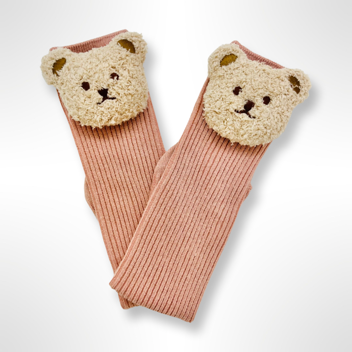 Teddy Bear Head Socks - Dusty Pink