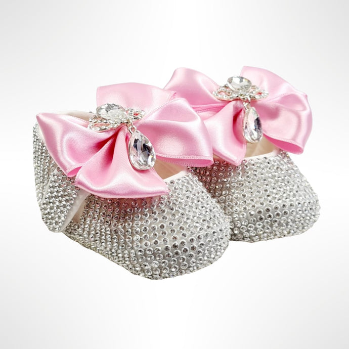 BABITIQUE SIGNATURE Silver & Baby Pink Shoe and Headband Set