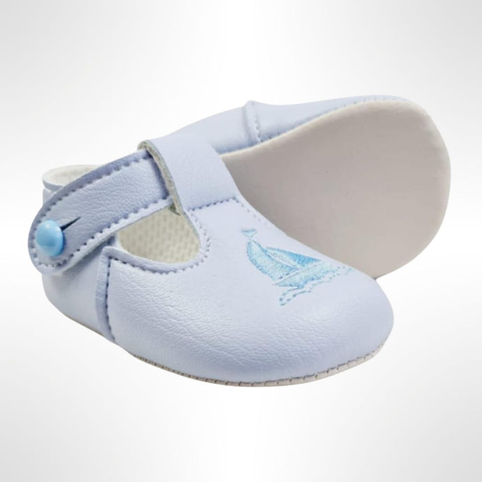 Baypod Baby Blue T Bar Sailboat Soft Soled Leather Shoes