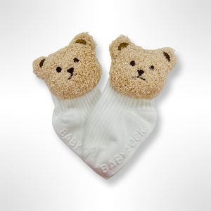 Teddy Bear Head Ankle Socks - Cream