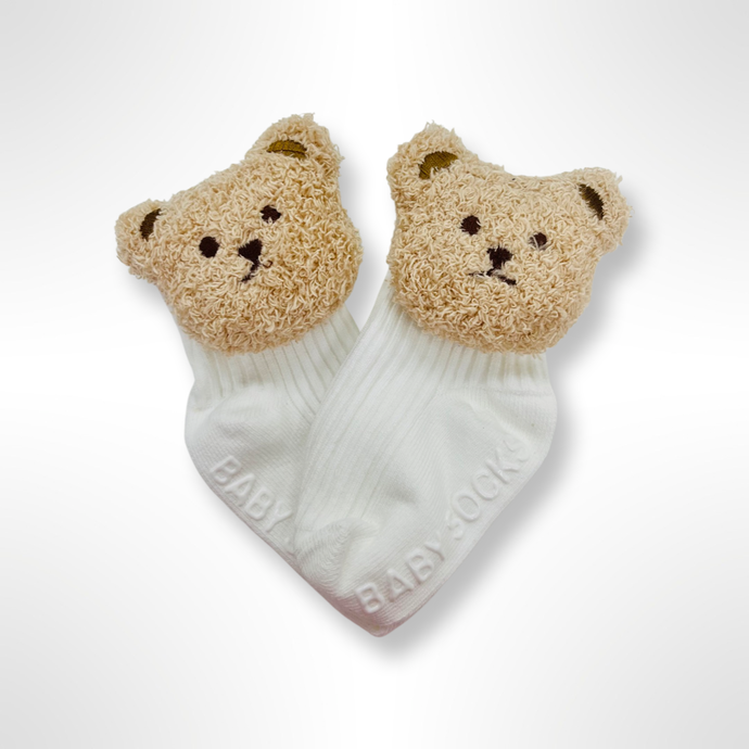 Teddy Bear Head Ankle Socks - Cream