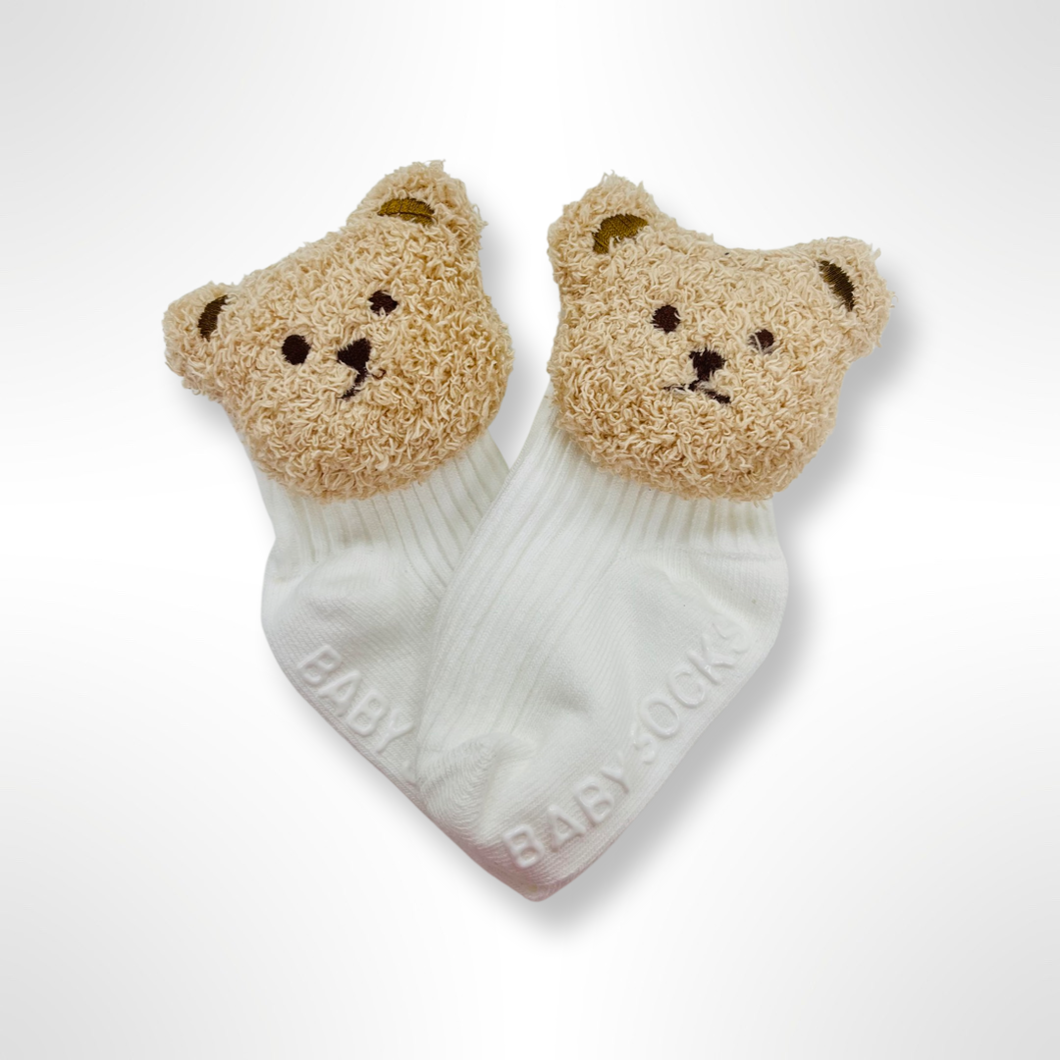 Teddy Bear Head Ankle Socks - Cream