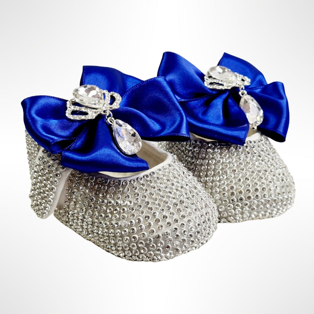 BABITIQUE SIGNATURE Silver & Royal Blue Shoe and Headband Set