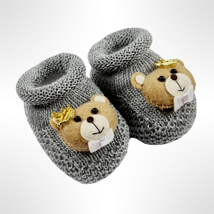 Teddy Booties & Dummy Clip Set - Grey