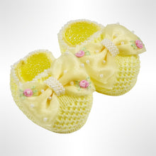 Load image into Gallery viewer, Lemon Organza Bow Booties &amp; Headband Set