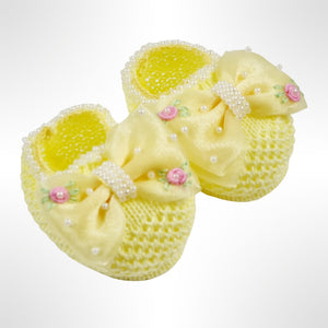 Lemon Organza Bow Booties & Headband Set