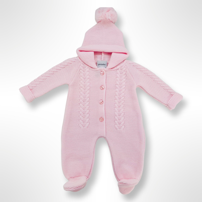 Hooded Knitted Pramsuit - Pink