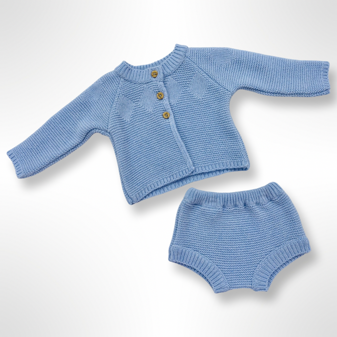 Morella Collection - Knitted Cardigan and Bloomer Set Blue