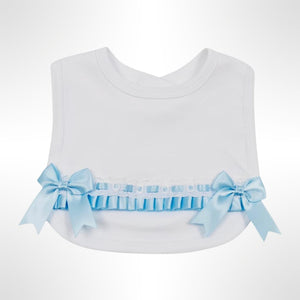 White Ribbon Trim Bib - Blue Trim