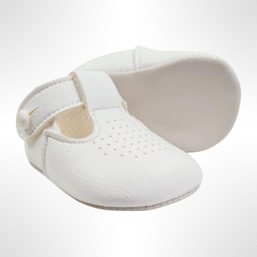 Baypod White T Bar Soft Soled Leather Shoes