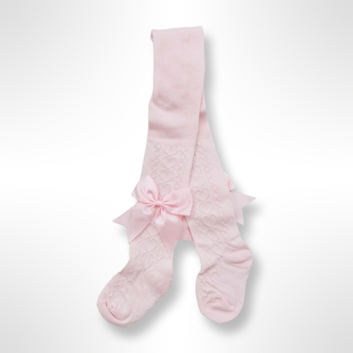 Pink Heart Tights with Large Side Bow