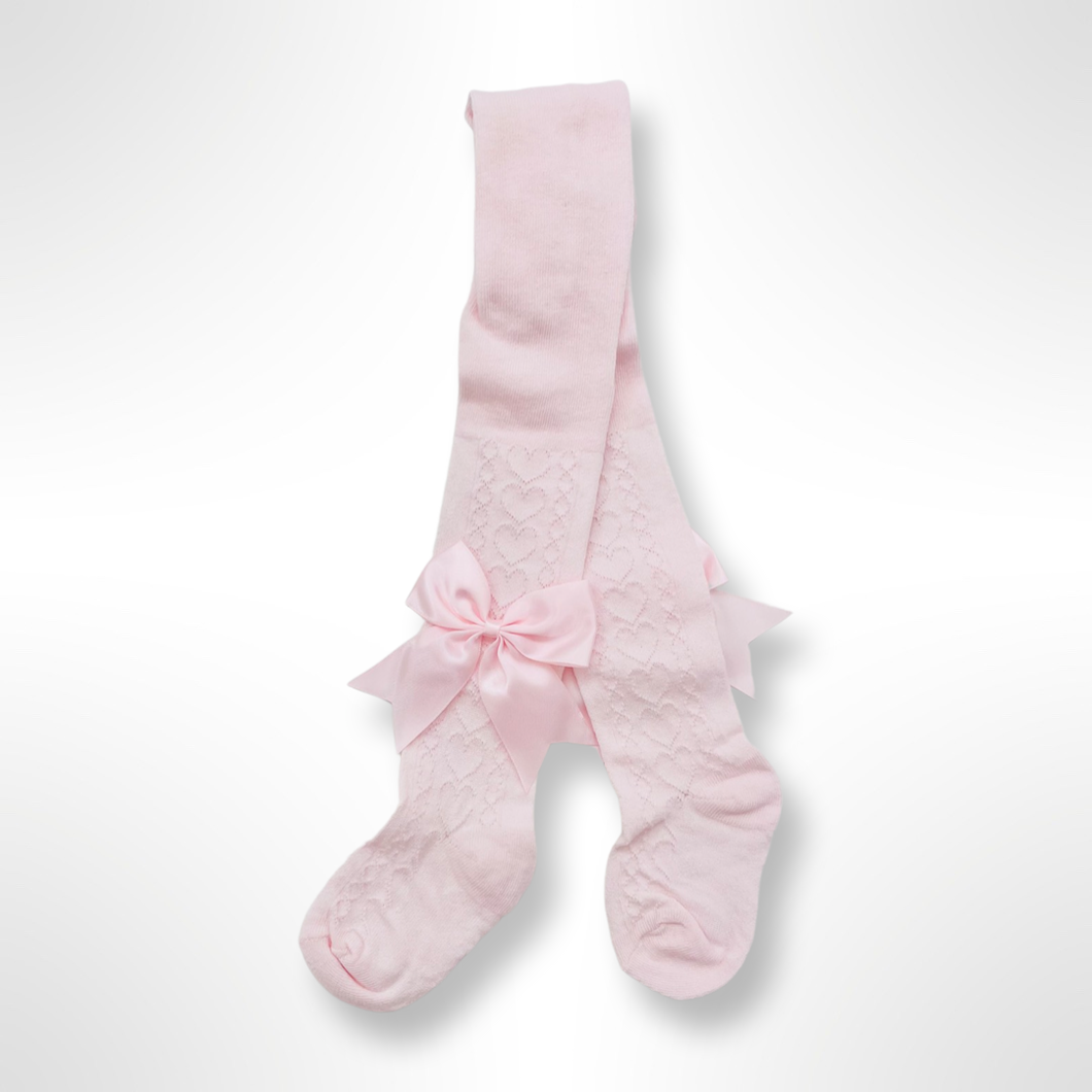 Pink Heart Tights with Large Side Bow