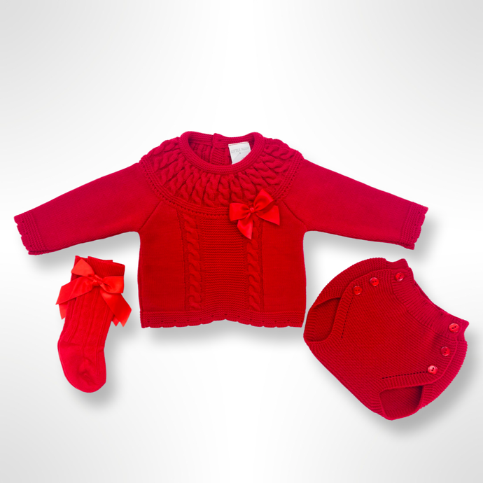Rachel Knitted Top and Bloomer Set - Red